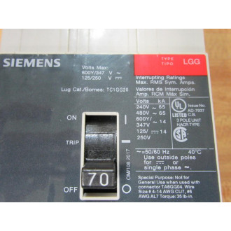 Siemens LGG3B070 70A Circuit Breaker LGG3B070L - New No Box