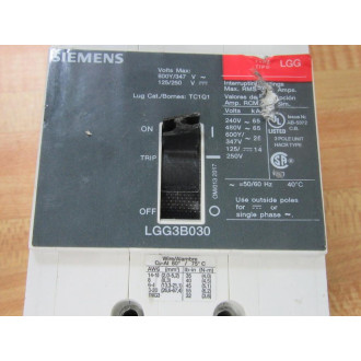 Siemens LGG3B030 30A Circuit Breaker LGG3B030L Broken Switch - Used