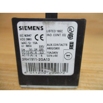 Siemens 3RH1911-2GA13 Auxiliary Switch Block 3RH19112GA13 - Used