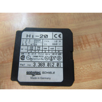 Entrelec Schiele 3.369.012.01 Contactor 336901201 Hi-20 - New No Box