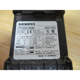 Siemens 3TF2222-0BB4 Contactor 3TF22220BB4 - Used
