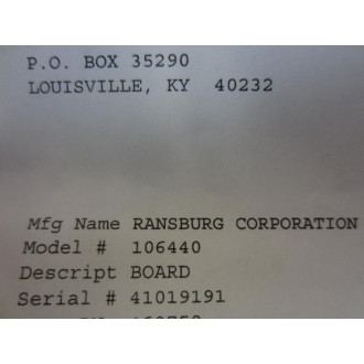Ransburg 106440 Circuit Board RO 1136459 - Refurbished