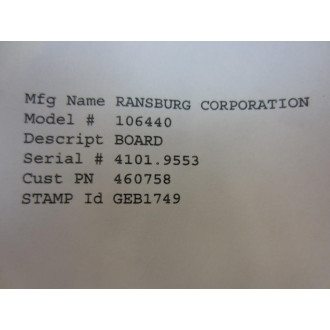 Ransburg 106440 Circuit Board RO  1136466 - Refurbished