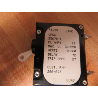 Airpax UPG6-25675-4 Circuit Breaker 20A 1P 206-073 - New No Box