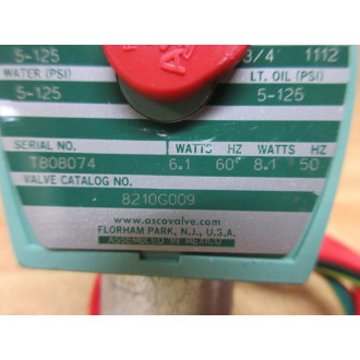 Asco 8210G009 Redhat Solenoid Valve - New No Box