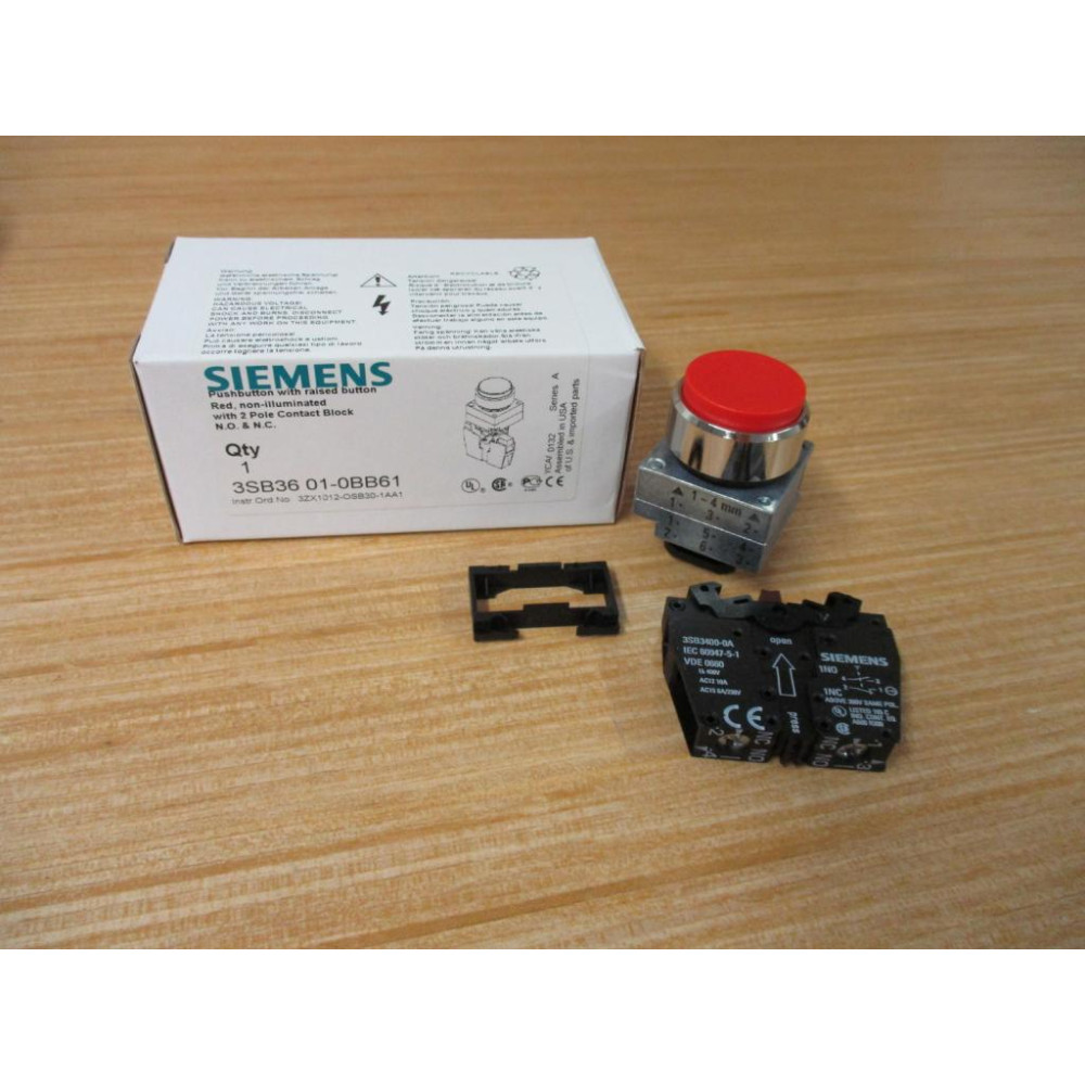 Siemens 3SB3601-0BB61 Pushbutton W 3SB3400-0A, Base, & Clip