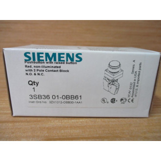 Siemens 3SB3601-0BB61 Pushbutton W 3SB3400-0A, Base, & Clip