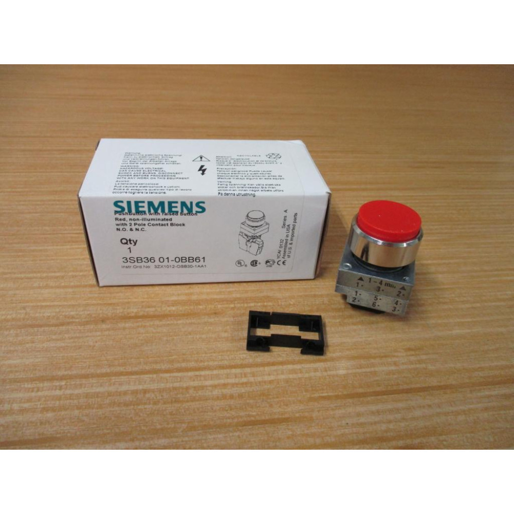 Siemens 3SB3601-0BB61 Pushbutton W Base & Clip