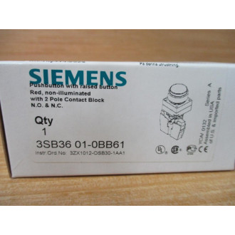 Siemens 3SB3601-0BB61 Pushbutton W Base & Clip