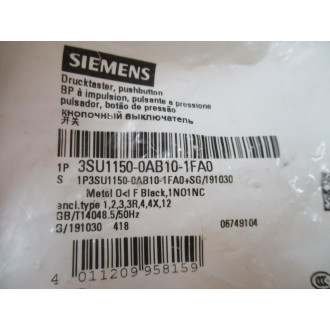 Siemens 3SU1150-0AB10-1FA0 Pushbutton W3SU1400-1AA10-1FA0, Base & Clip