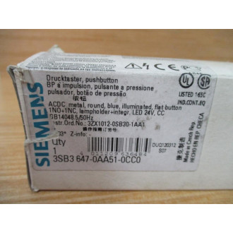 Siemens 3SB3 647-0AA51-0CC0 Blue 3SB36470AA510CC0 Complete