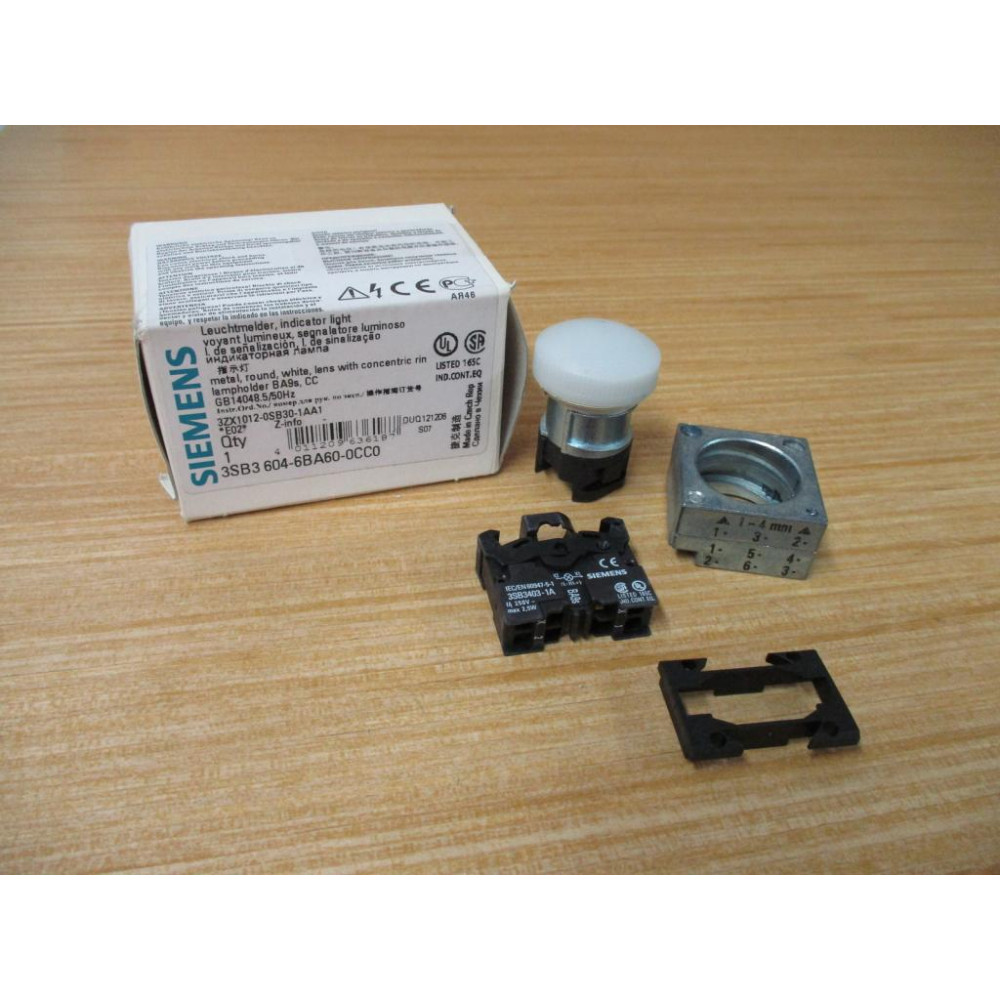 Siemens 3SB3604-6BA60-0CC0 Indicator Light W3SB3403-1A, Base & Clip