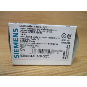 Siemens 3SB3604-6BA60-0CC0 Indicator Light W3SB3403-1A, Base & Clip