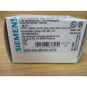 Siemens 3SB3644-6BA50-0CC0 Indicator Light W3SB3403-1PD, Base & Clip
