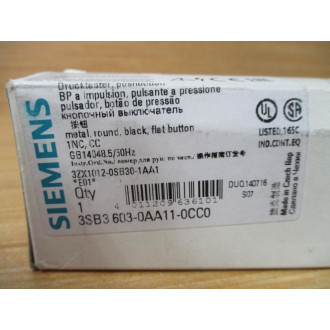 Siemens 3SB3603-0AA11-0CC0 Pushbutton W Base & Clip