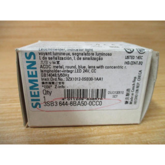 Siemens 3SB3644-6BA50-0CC0 Indicator Light W Base & Clip