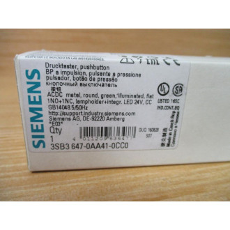 Siemens 3SB3647-0AA41-0CC0 Green 3SB36470AA410CC0 W Base & Clip