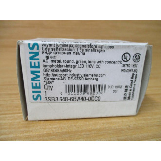 Siemens 3SB3648-6BA40-0CC0 Green 3SB36486BA400CC0 W Base & Clip