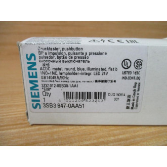 Siemens 3SB3647-0AA51 Blue Button 3SB36470AA51 Complete