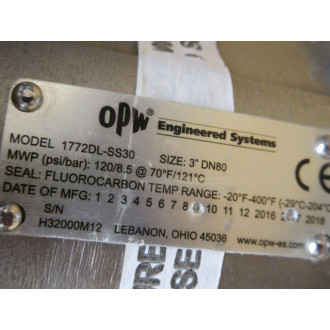 OPW Kamvalok 1772DL-SS30 Dry-Disconnect Fluid Transfer Coupling 1772DL - New No Box
