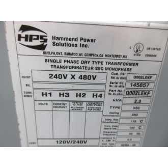 Hammond Power Solutions Q002LEKF Control Transformer - New No Box