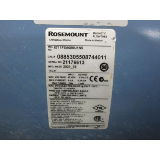 Rosemount 8711FSA010U1N5 Water Flowtube Sensor - Used