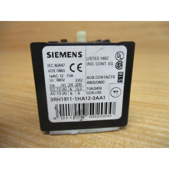 Siemens 3RH1911-1HA12-3AA1 Auxiliary Switch Block - Used