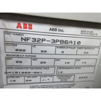 ABB NF32P-3PB6A10 Disconnect Switch NF32P3PB6A10 Cracked Corners - Used