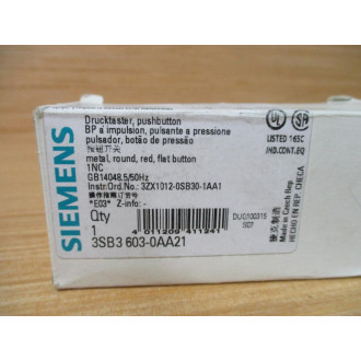 Siemens 3SB3 603-0AA21 Red 3SB36030AA21 Complete