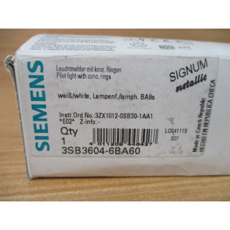 Siemens 3SB3 604-6BA60 White 3SB36046BA60 W 3SB3400-1A, Base & Clip