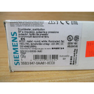Siemens 3SB3 647-0AA61-0CC0 White 3AB36470AA610CC0 Complete