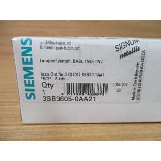Siemens 3SB3605-0AA21 Red Button 3SB36050AA21 Complete