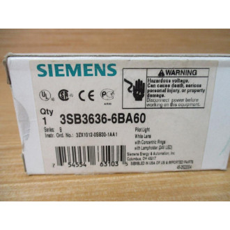 Siemens 3SB3 636-6BA60 White 3SB36366BA60 W3SB3400-1A, Base & Clip