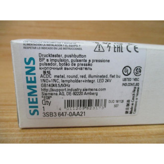 Siemens 3SB3 647-0AA21 Red 3SB36470AA21 Complete