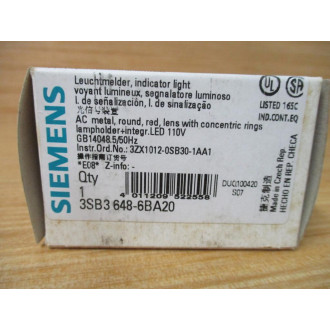 Siemens 3SB3 648-6BA20 Red 3SB36486BA20 W Base & Clip