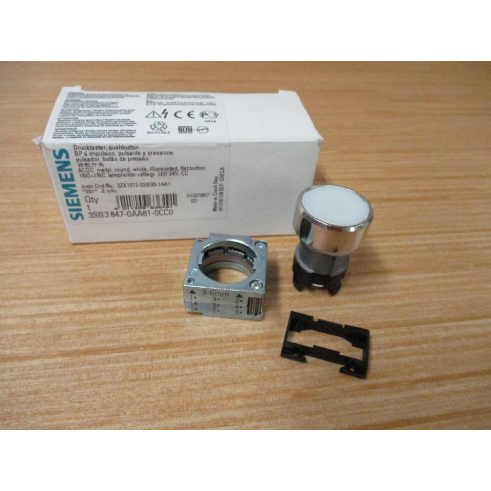 Siemens 3SB3 647-0AA61-0CC0 White 3AB36470AA610CC0 W Base & Clip