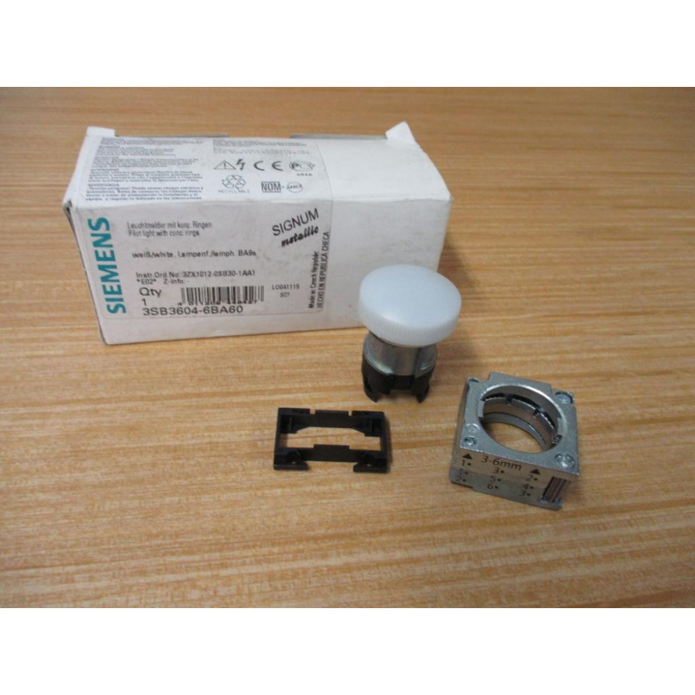 Siemens 3SB3 604-6BA60 White 3SB36046BA60 W Base & Clip