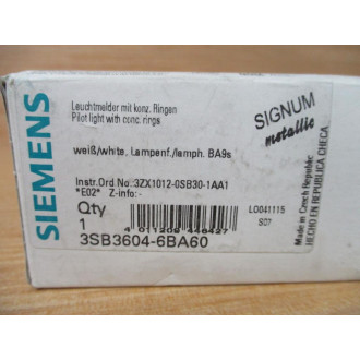 Siemens 3SB3 604-6BA60 White 3SB36046BA60 W Base & Clip