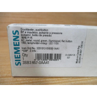 Siemens 3SB3 657-0AA41 Green 3SB36570AA41 W Base & Clip