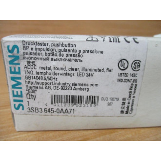Siemens 3SB3 645-0AA71 Clear 3SB36450AA71 W Base & Clip