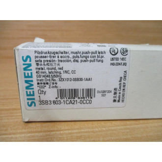 Siemens 3SB3 603-1CA21-0CC0 Red 3SB36031CA210CC0 W Base & Clip
