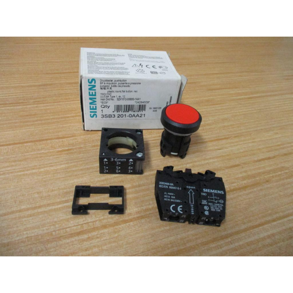 Siemens 3SB3 201-0AA21 Red 3SB32010AA21 W 3SB3400-0A, Base & Clip