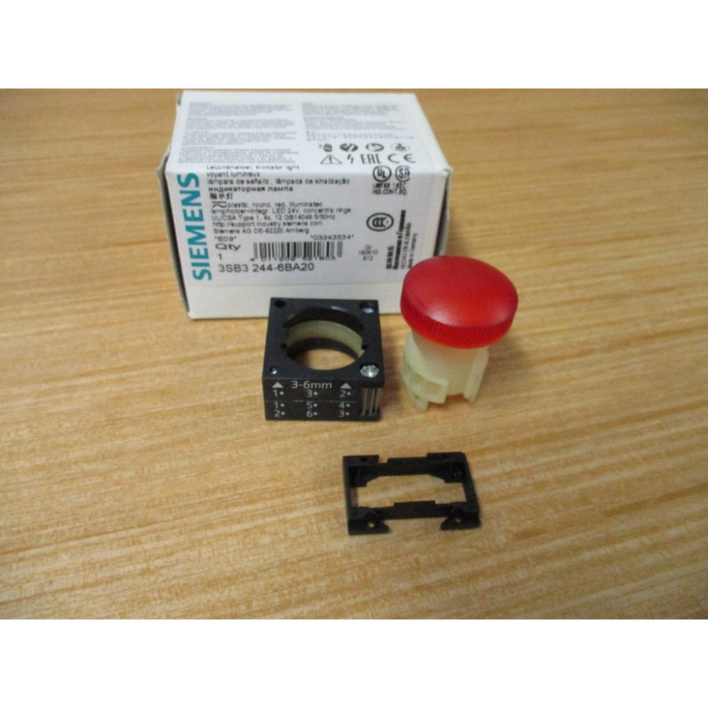 Siemens 3SB3 244-6BA20 Red 3SB32446BA20 W Base & Clip