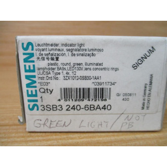 Siemens 3SB3 240-6BA40 Green 3SB32406BA40 W3SB3400-1A, Base & Clip