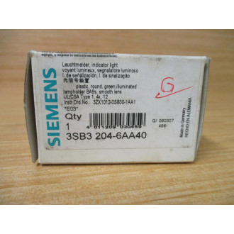 Siemens 3SB3 204-6AA40 Green 3SB32046AA40 W Base & Clip
