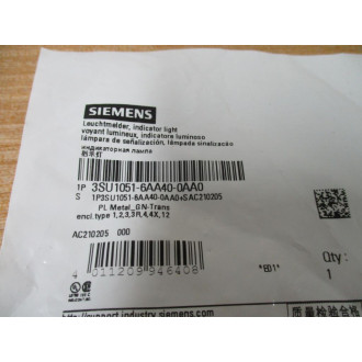 Siemens 3SU1051-6AA40-0AA0 Pilot Light 3SU10516AA400AA0 W Base