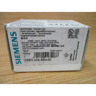 Siemens 3SB3 204-6BA30 Yellow 3SB32046BA30 W Base & Clip
