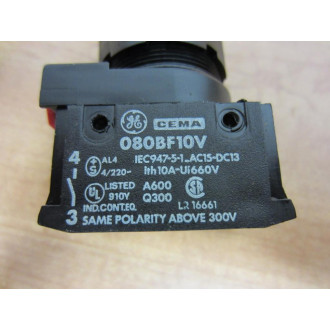 General Electric 080BF10V Contact Block GE W Green Pushbutton - Used