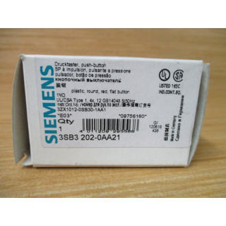 Siemens 3SB3 202-0AA21 Red 3SB32020AA21 W SB3400-0B, Base & Clip