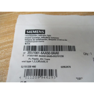 Siemens 3SU1001-6AA50-0AA0 Blue 3SU10016AA500AA0